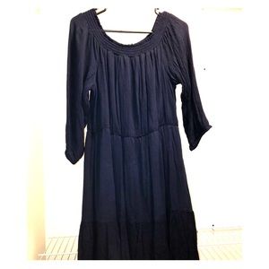 Navy Blue Off Shoulder Boho Tiered Dress